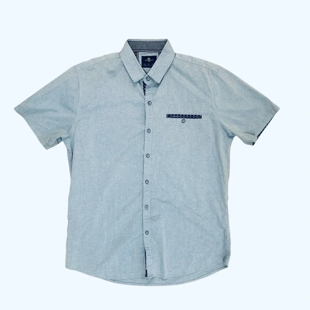 craft flow dress shirts Craft Flow Men's Large Blue Collared Work Casual Button-Down Short Sleeve  Shirt